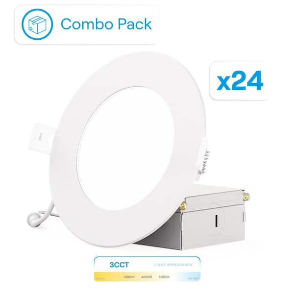 4 in. 3CCT Selectable 9-Watt 750 Lumens Ultra-Thin Integrated LED Light Kit, Flush Mount, Dimmable, Wet Rated (24-Pack)