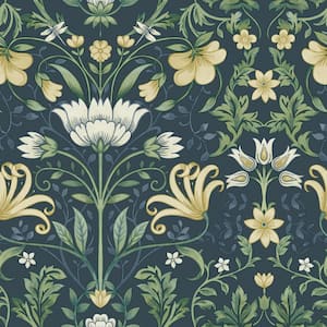 Vintage Floral Navy Wallpaper