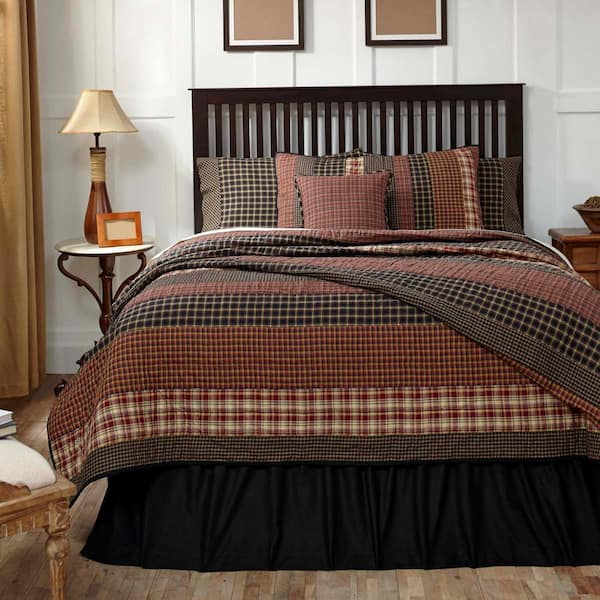VHC BRANDS Beckham Black Khaki Rust Primitive Patchwork California King Cotton Quilt