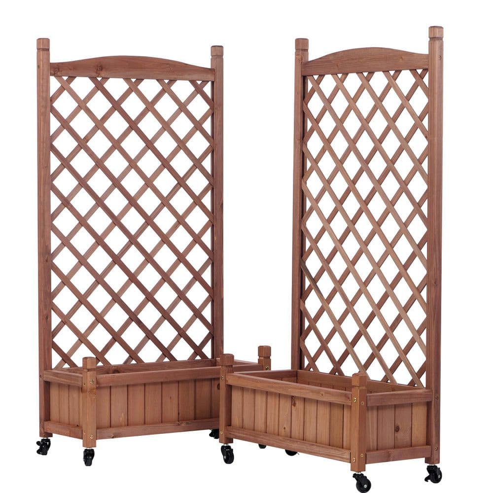25 in. x 11 in. x 42.3 in. Raised Bed with Trellis (2 Pack) Wood Planter Box and Plant Stand with Climbing Racks, Brown price history on PriceWatchPro