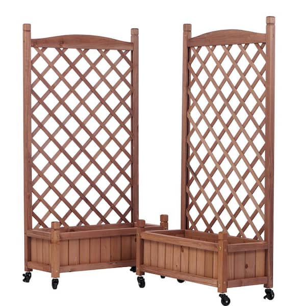 Siavonce 25 in. x 11 in. x 42.3 in. Raised Bed with Trellis (2 Pack) Wood Planter Box and Plant Stand with Climbing Racks, Brown