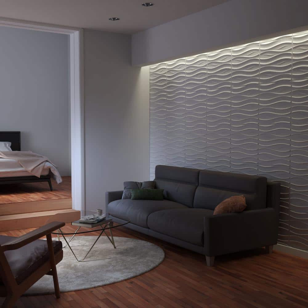 White Textured 3D PVC Decorative Wall Panels, 19.63" x 19.63", 10-Pack
