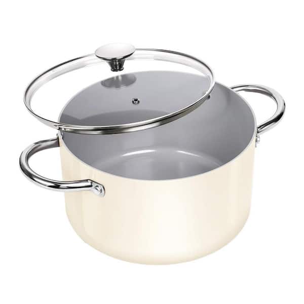 Stainless Steel 6 qt. Ceramic Nonstick Stock Pot Black Finish Aluminum Body Even Heat Glass Lid Induction Compatible