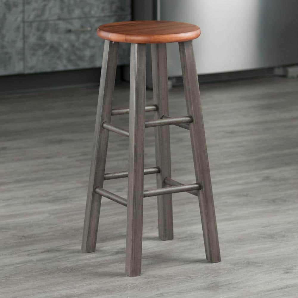 Transitional Rustic Teak & Gray Wood 29" Bar Stool