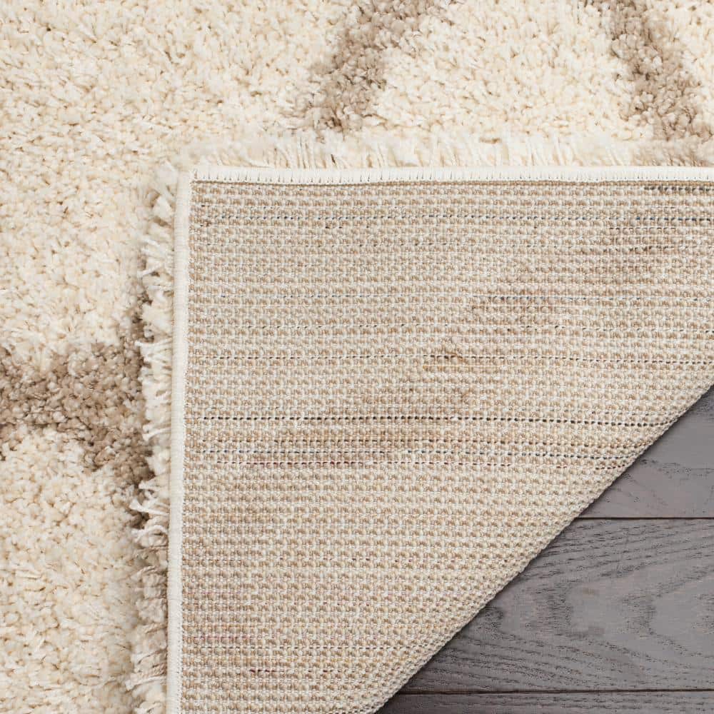 Hudson 3' x 5' Ivory/Beige Geometric Shag Synthetic Rug