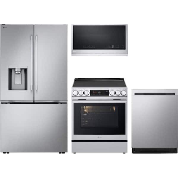 28 cu. ft. Standard Depth French Door Craft Ice Refrigerator with 5 Burner Electric Range and Dishwasher with 3rd Rack