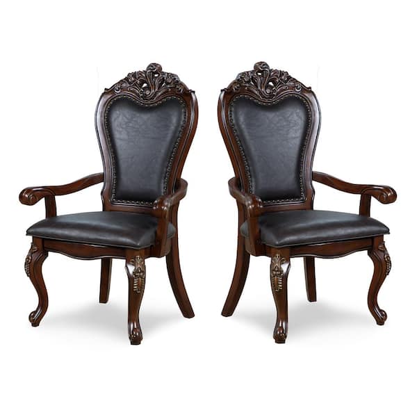 Divino Grand Cherry Leatherette Upholstered Dining Chair with Arms Set of 2