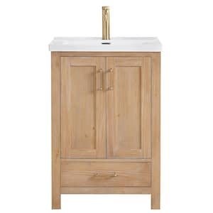 Gela 23.6 in. W x 19.7 in. D x 35 in. H Single Bath Vanity in Brown with White Drop-In Ceramic Basin