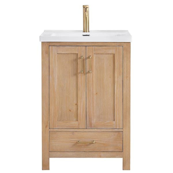 Gela 23.6 in. W x 19.7 in. D x 35 in. H Single Bath Vanity in Brown with White Drop-In Ceramic Basin