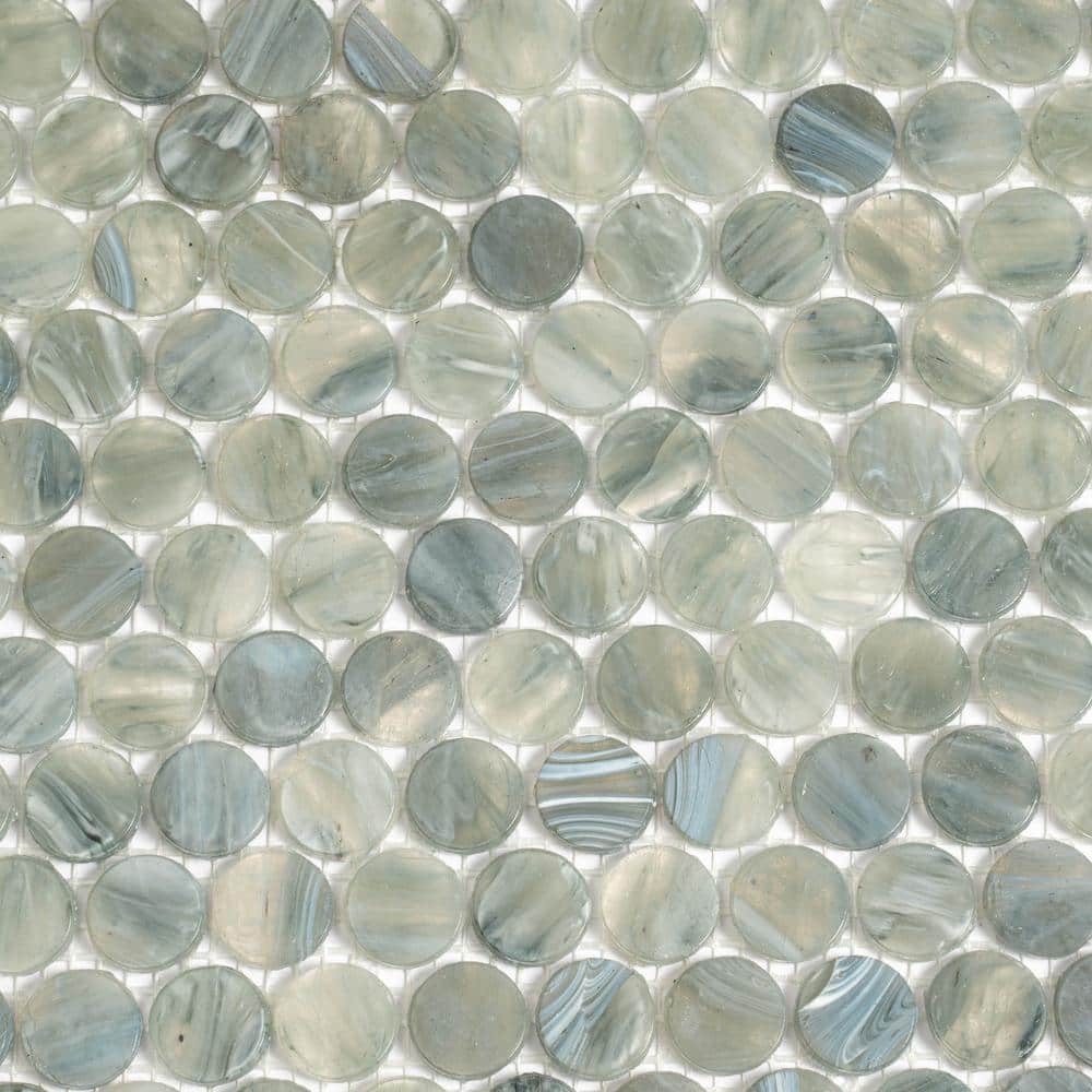 Gray Polished Penny Round Glass Mosaic Tile 12x12