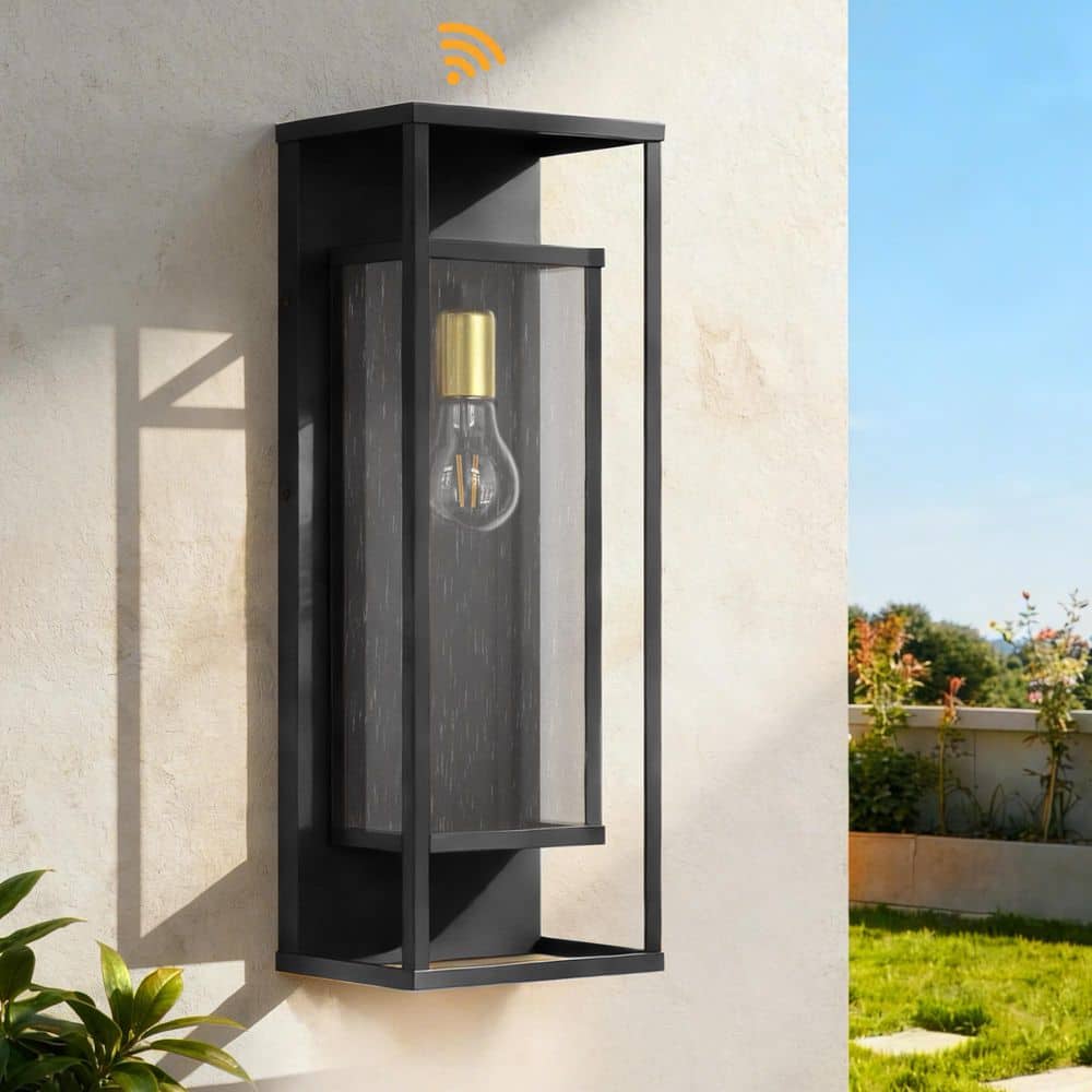 22 in. 1-Light Black/Gold Modern Dusk to Dawn Outdoor Iron Exterior Front Porch Wall Lights Sconces No Bulb Included price history on PriceWatchPro