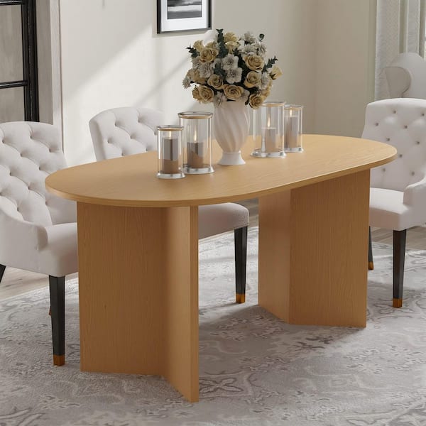 Modern Farmhouse Oval Solid Oak Wood 67 in. W Double Pedestal Base Kitchen and Dining Room Table Seats 4-6