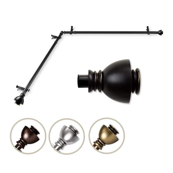 Unbranded 66 in. to 120 in. 13/16 in. Adjustable Corner Window Curtain Rod in Black with Friedman Finials