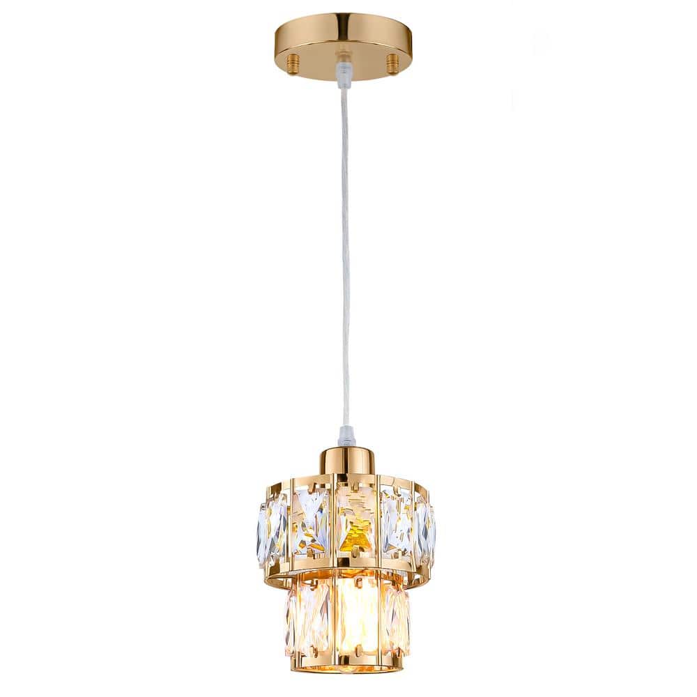 1-Light Crystal Rose Gold Modern Drum Mini Pendant Light for Kitchen Island