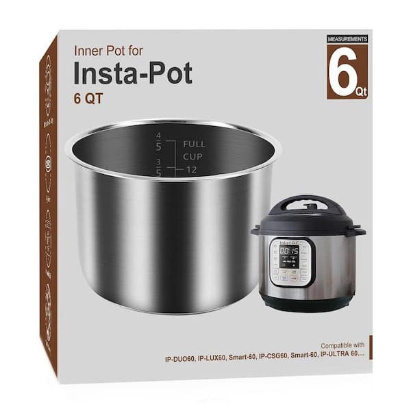 6 qt. Stainless Steel Inner Pot Mirror Finish 3-Ply Bottom Even Heating Markings Dishwasher Safe Pressure Cooker