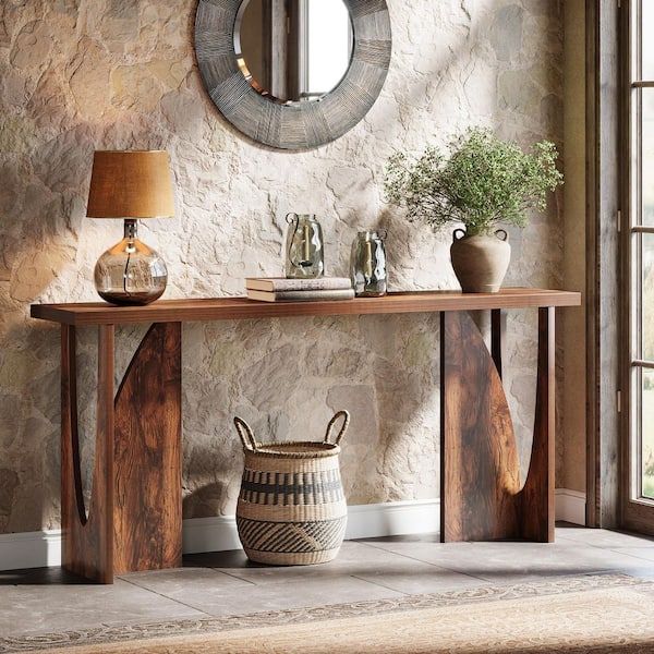 BYBLIGHT Turrella 70.9 in. Long Rustic Brown Rectangle Wood Console ...