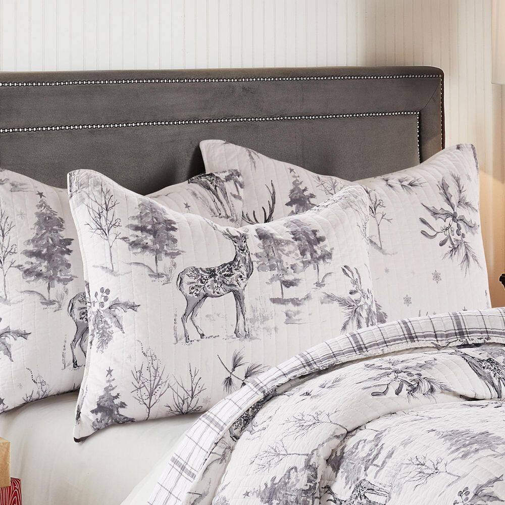 Gray and White Twin/Twin XL Reversible Microfiber Quilt