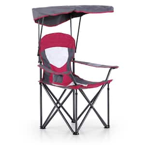Camping Chair With Canopy 50+ UPF Red Folding Chair Diamond-Shaped Design