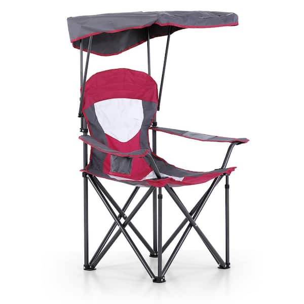 PHI VILLA Camping Chair With Canopy 50+ UPF Red Folding Chair Diamond-Shaped Design