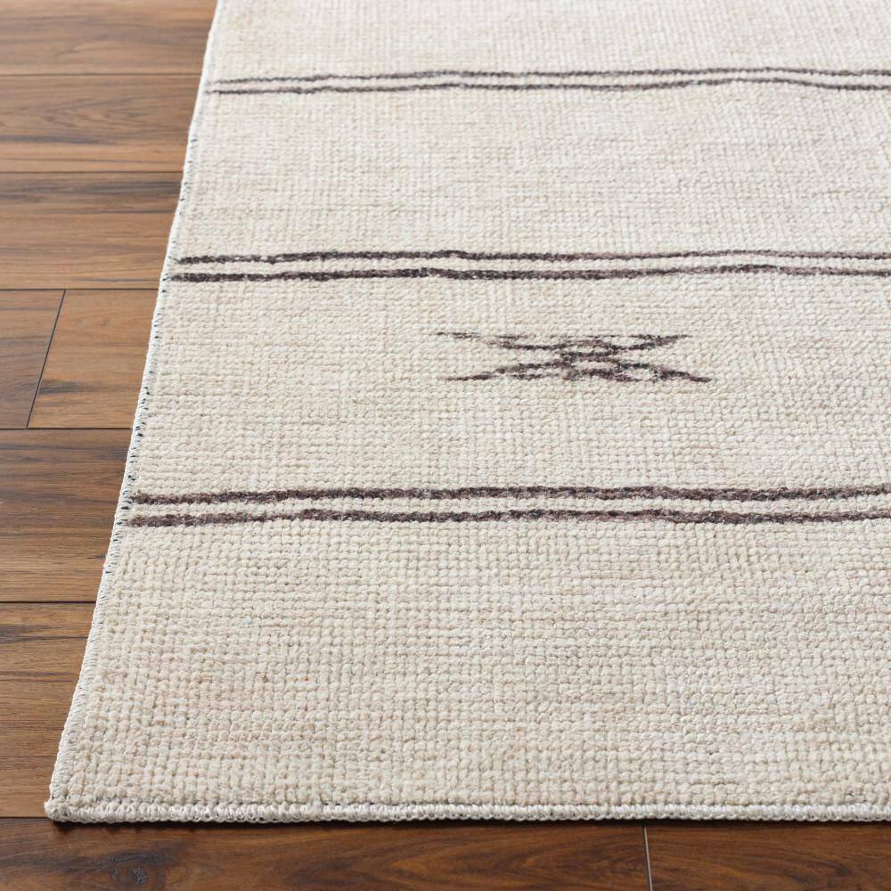 Ivory and Black Stripe Polyester Rectangular Area Rug 7'10" x 10'