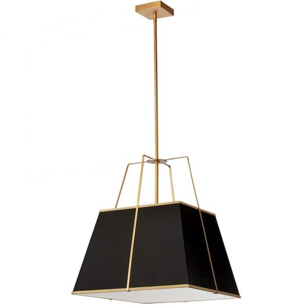 Dainolite Trapezoid 1-Light Gold Frame Pendant with Black Fabric Shade