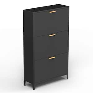 25.59 in. W x 9.45 in. D x 47.64 in. H Black Linen Cabinet with Flip Door, 3 Drawer, Modern Tipping Bucket Shoe Cabinet