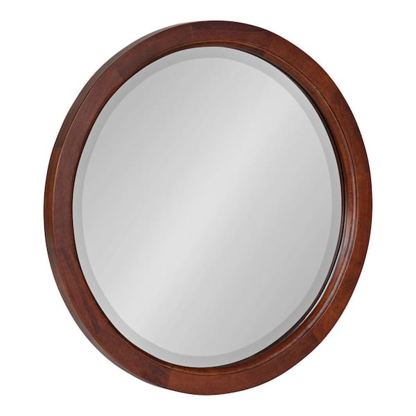 Kate and Laurel 18.00 in. H x 18.00 in. W Hogan Farmhouse Round Framed Walnut Brown Accent Wall Mirror