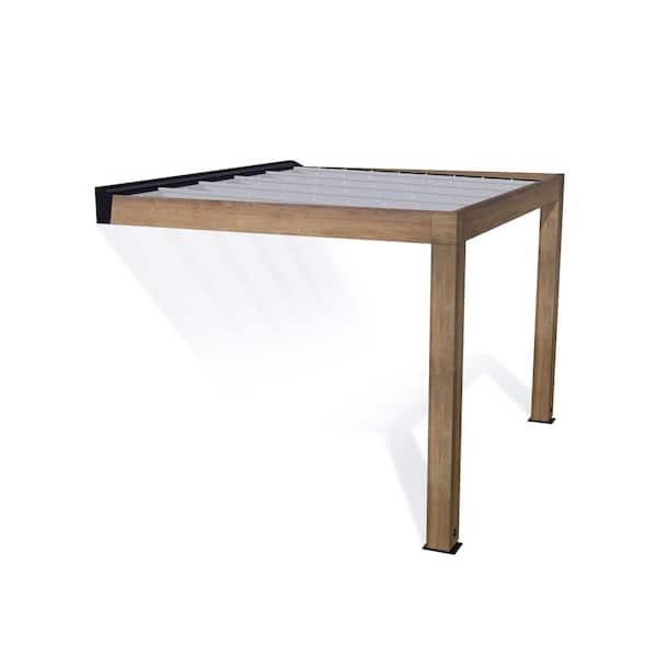 Helsinki 10 ft. x 11 ft. Cedar Wood/Solar Control Wall Mounted -All Weather Hardtop Wooden Patio Cover
