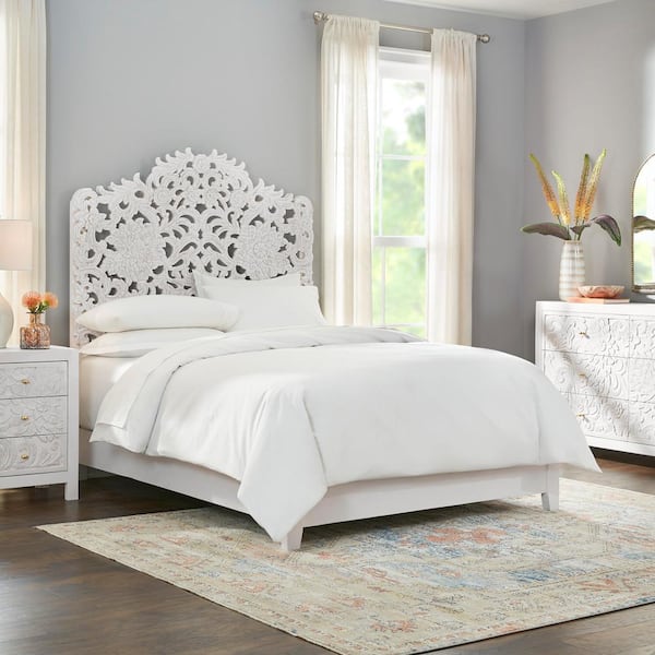 Home Decorators Collection Nadia Carved Whitewash Queen Bed With Arch Cac 20 0037 - Home Decorators Queen Headboards