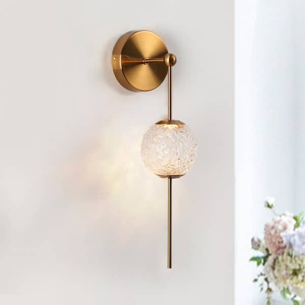 LNC Cenlindes Modern 1-Light Plating Brass Dimmable Wall Sconce with Textured Glass Shade