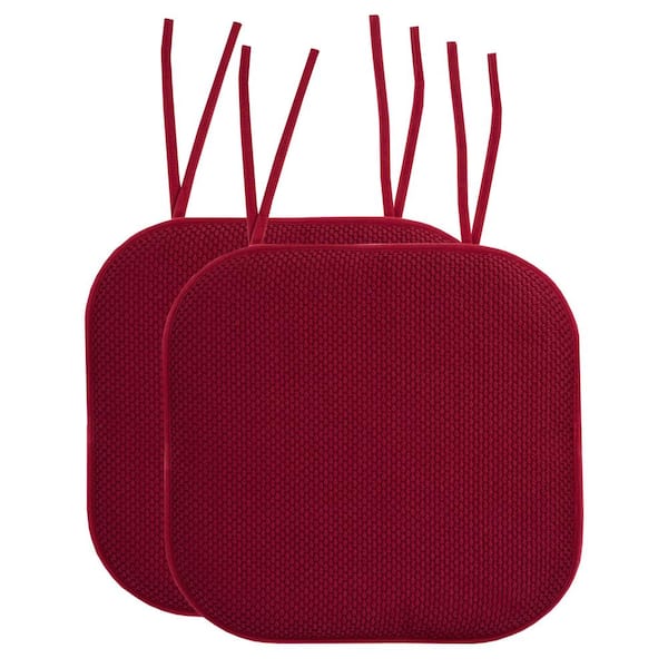 Sweet Home Collection Honeycomb Memory Foam Square 16 in. x 16 in. Non-Slip Back Chair Cushion with Ties (2-Pack), Wine