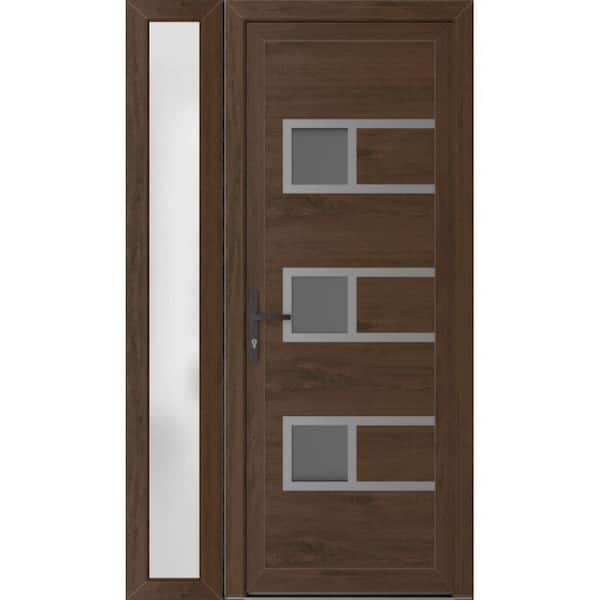 46 in. x 80 in. Right-hand/Inswing Frosted Glass Walnut Steel Prehung Front Door with Hardware