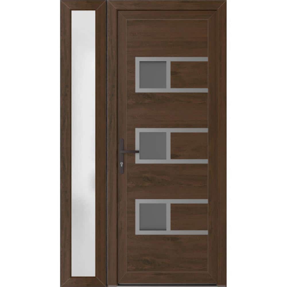 48 in. x 80 in. Right-hand/Inswing Mirrored Glass Walnut Steel Prehung Front Door with Hardware price history on PriceWatchPro