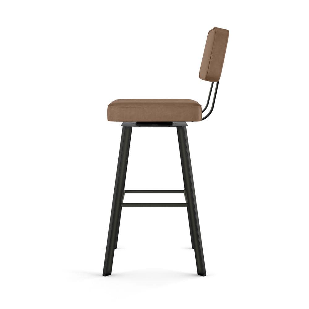 Brown Faux Leather Swivel Counter Stool with Gun Metal Finish