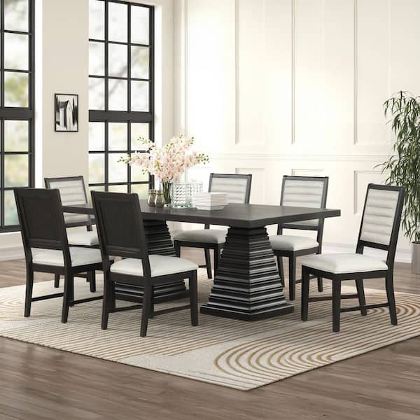 New Classic Furniture Plateau 7-Piece Rectangle Rustic Espresso Wood Top Dining Set Seats 6