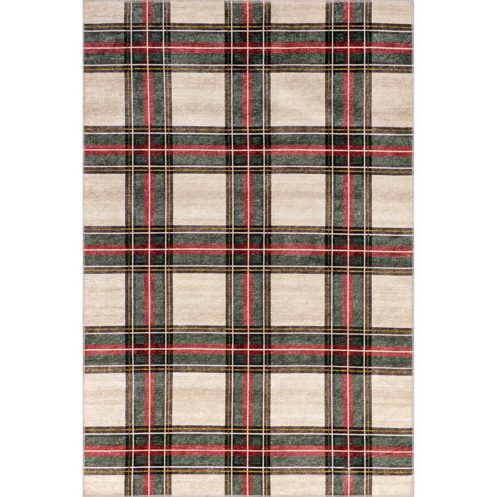 nuLOOM Aiken Beige 8 ft. x 10 ft. Plaid Area Rug RZGL05A8010 The