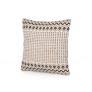 Boyer Boho Taupe and White Cotton 18 in. x 18 in. Throw Pillow