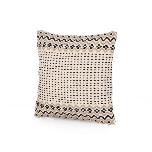 Noble House Boyer Boho Taupe and White Cotton 18 in. x 18 in. Throw Pillow