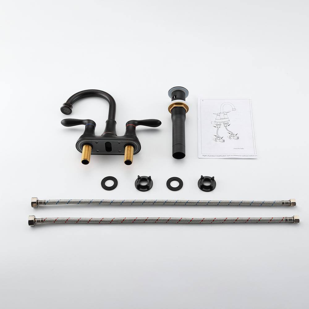 Oil Rubbed Bronze Double Handle Bathroom Faucet with Drain Kit