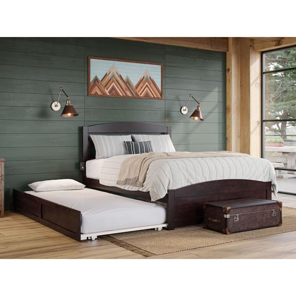 AFI Warren, Solid Wood Platform Bed with Footboard and Twin XL Trundle, Queen, Espresso