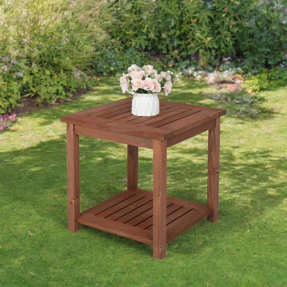 Medium Brown Wood Square Outdoor End Table