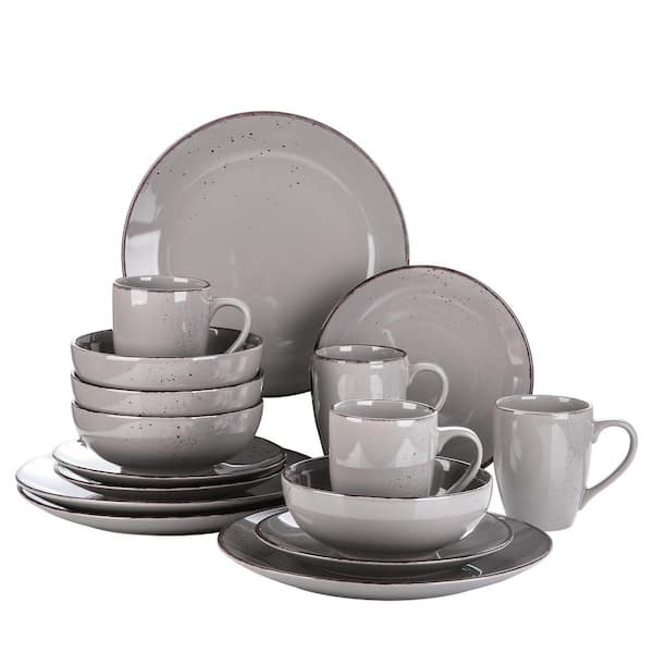 380ml Mug.Service for 4 800ml Cereal Bowl and vancasso Navia Jardin Dinner Set Stoneware Vintage Look Ceramic,16 Pieces Grey with 10.75 Dinner Plate 7.5 Dessert Plate 