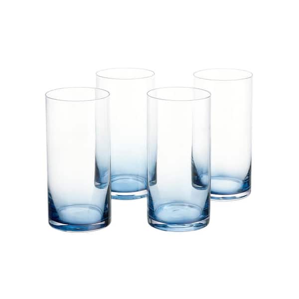 Two Blue Tall Drinking Glasses Round Top and Square Bottom -  Hong Kong