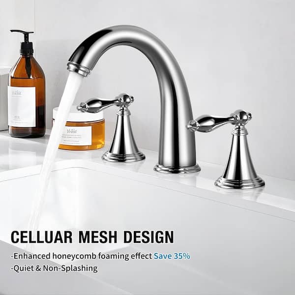 Double Handle 8 in. Widespread Bathroom Faucet 3-Hole Bathroom Sink Faucet in Polish Chrome (2-Pack)