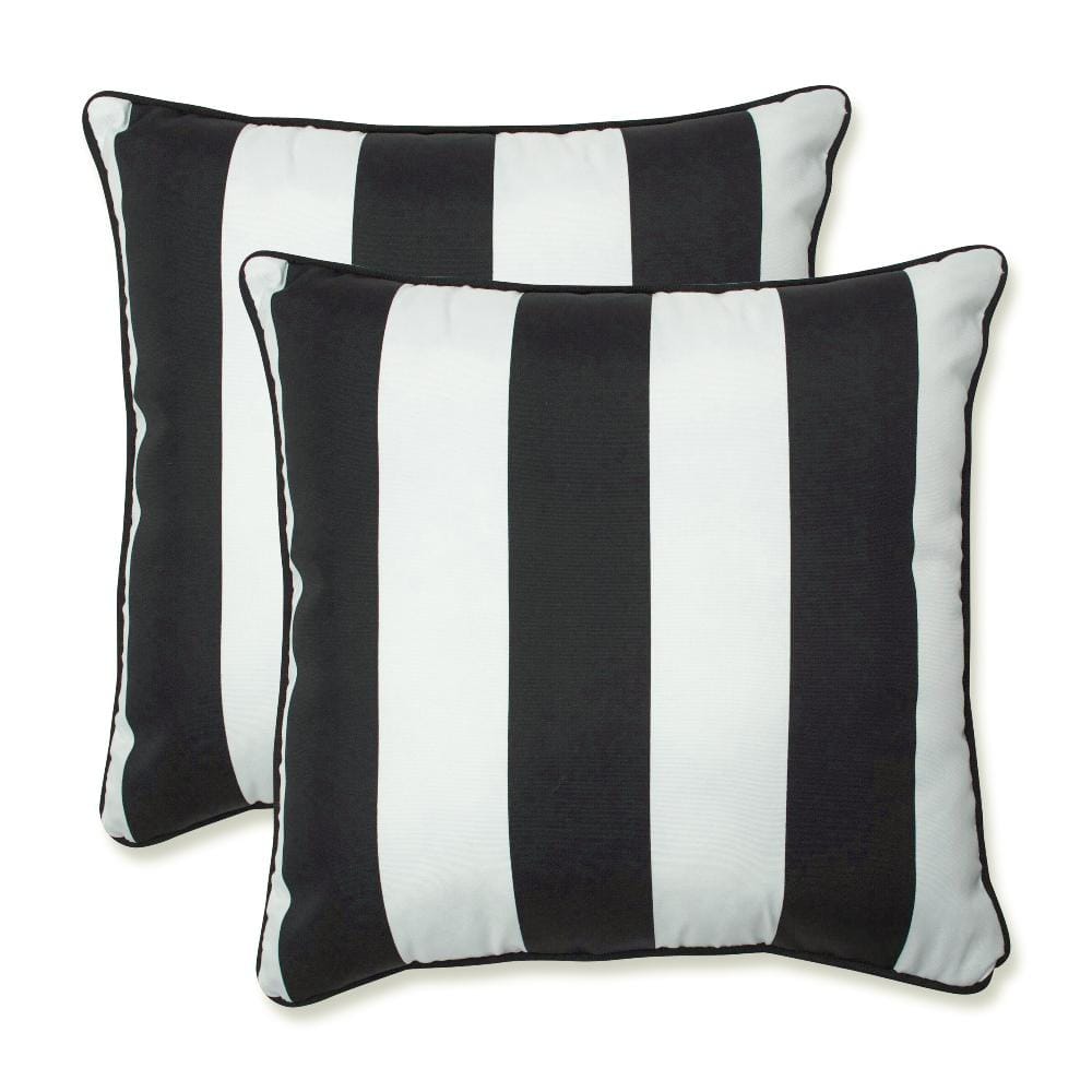 Black and White Cabana Stripe Outdoor Throw Pillow Set