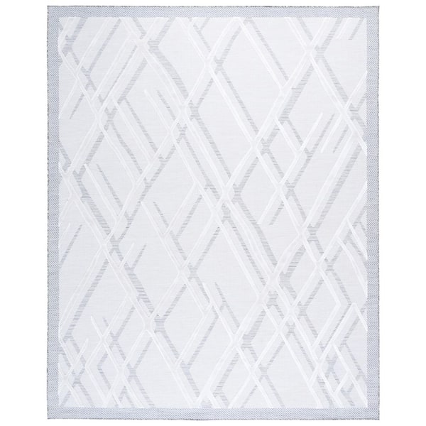 Cabana Ivory/Gray 9 ft. x 12 ft. High-Low Abstract Diamond Indoor/Outdoor Area Rug