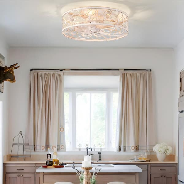 HINNIXY 18 in. Small Indoor White Gold Flush Mount Caged Ceiling