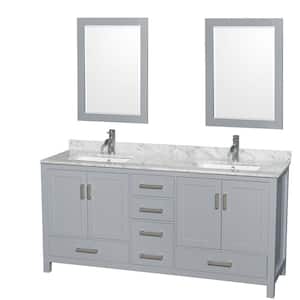 Sheffield 72 in. W x 22 in. D x 35 in. H Double Bath Vanity in Gray with White Carrara Marble Top and 24" Mirrors