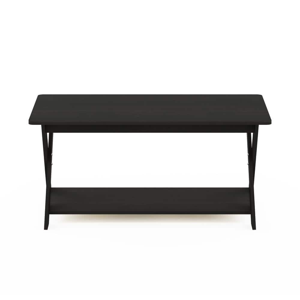 Espresso Rectangular Wood Coffee Table with Bottom Shelf