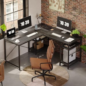 95 in. Charcoal L-Shaped Computer Desk with Storage Shelves